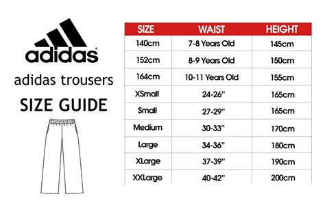 Adidas tracksuit pants size chart